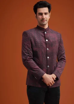 Maroon Printed Jodhpuri Suit With Pocket Square