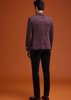 Maroon Printed Jodhpuri Suit With Pocket Square