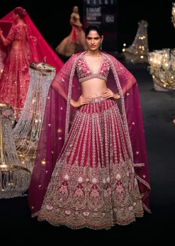Maroon Raw Silk 16 Kali Zardozi Lehenga Set With Two Dupattas