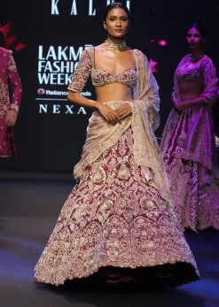 Maroon Raw Silk Hand Embroidered Bridal Lehenga With Two Dupattas