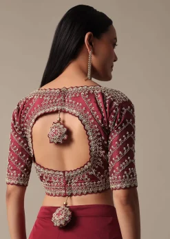 Maroon Readymade Saree With Embellished Blouse