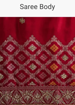 Maroon Red Dola Silk Saree With Intricate Embroidery