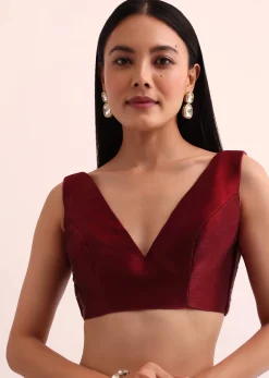 Maroon Red Tissue Saree With Cut Dana Embroidery And Unstitched Blouse