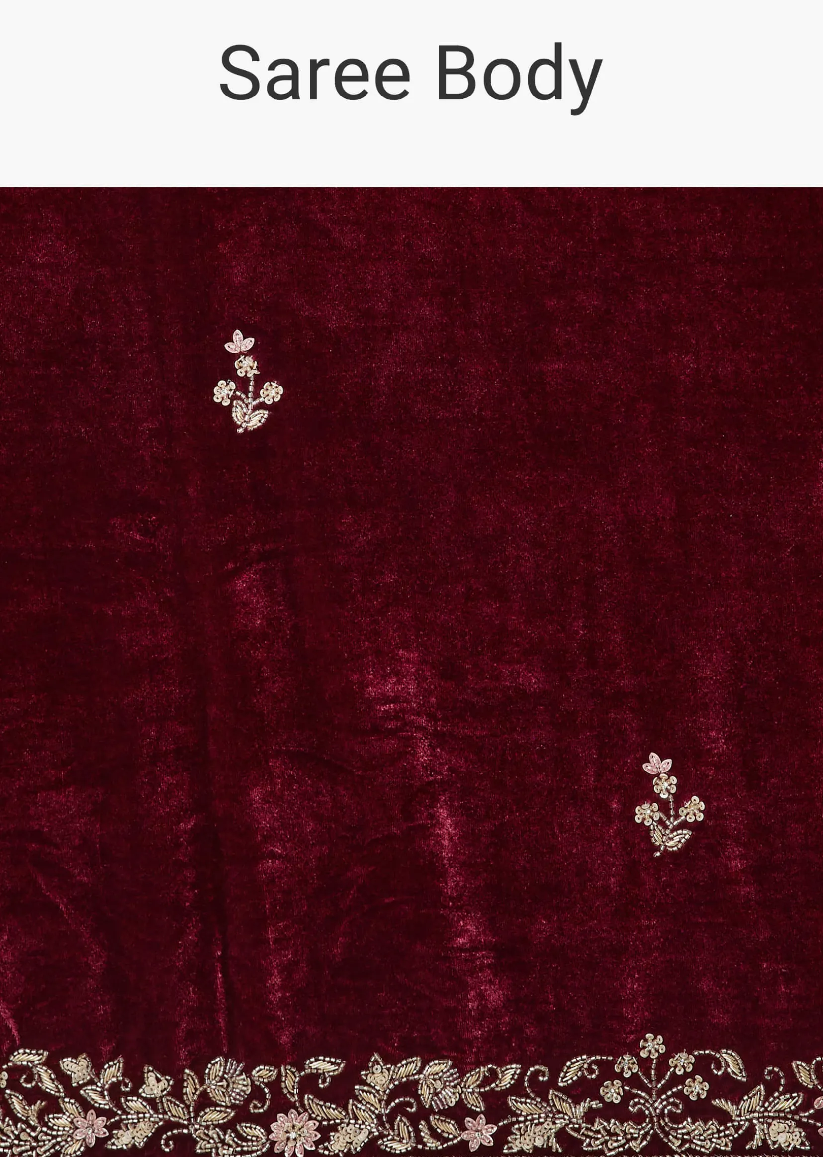 Maroon Saree In Velvet With Brocade Embroidered Blouse