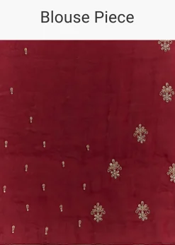 Maroon Satin Embroidered Saree With Scallop Border