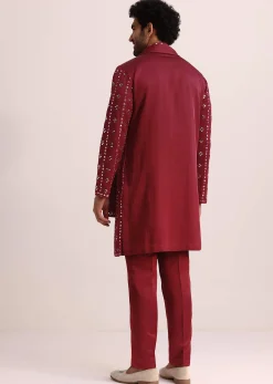 Maroon Silk Blend Mirror Work Kurta Set With Dupatta