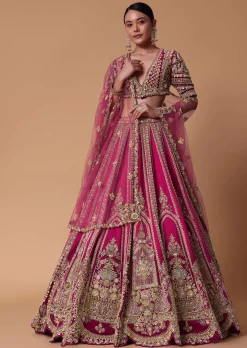 Maroon Silk Velvet 16 Kali Lehenga And Zardosi Blouse Set