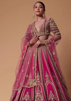 Maroon Silk Velvet 16 Kali Lehenga And Zardosi Blouse Set