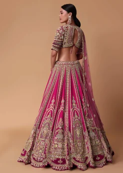 Maroon Silk Velvet 16 Kali Lehenga And Zardosi Blouse Set