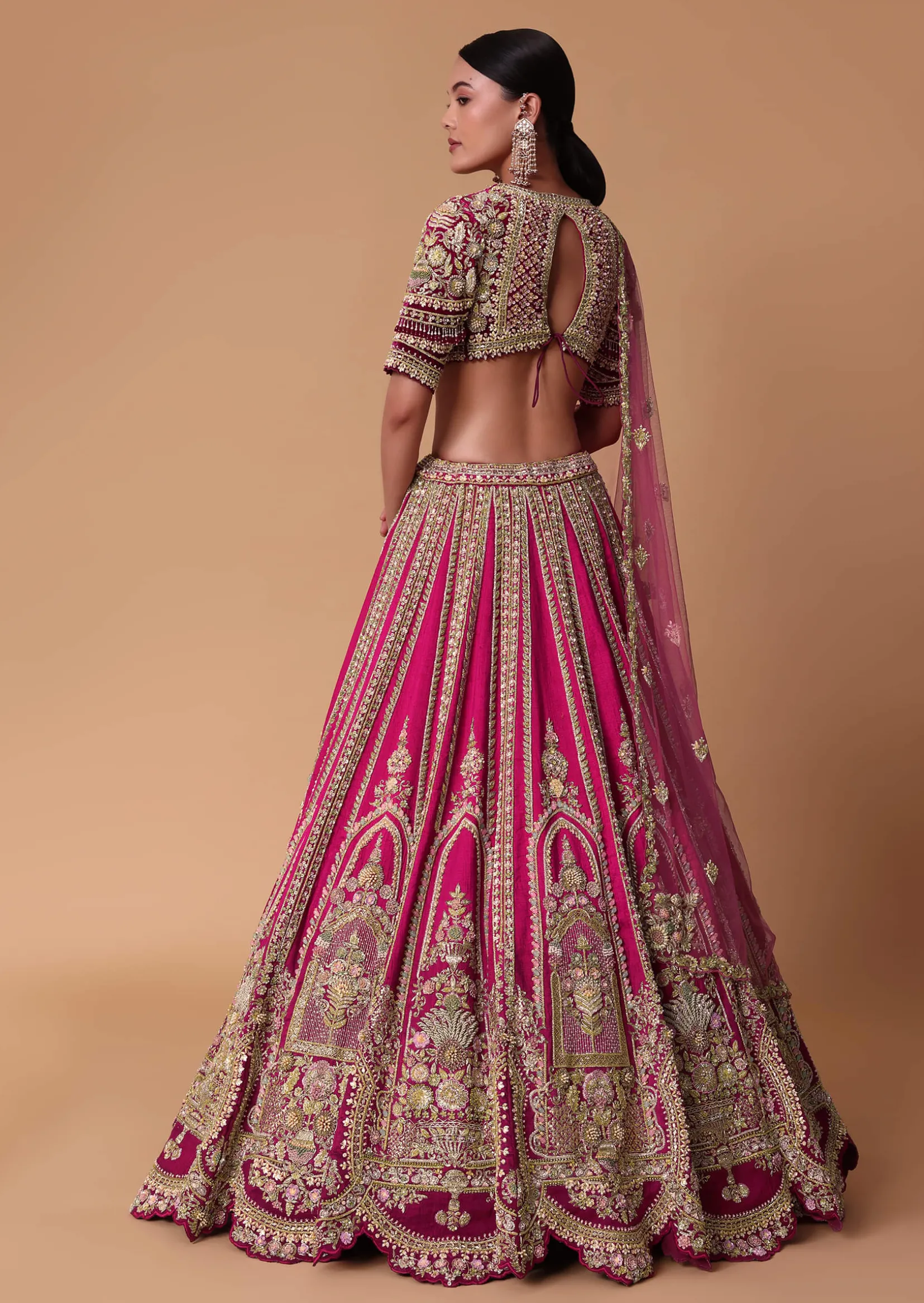 Maroon Silk Velvet 16 Kali Lehenga And Zardosi Blouse Set