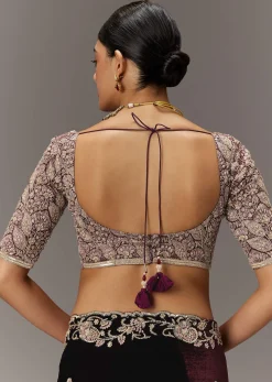 Maroon Velvet Saree With Brocade Embroidered Blouse
