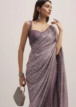 Mauve Half AndHalf Sequins Embroidered Saree