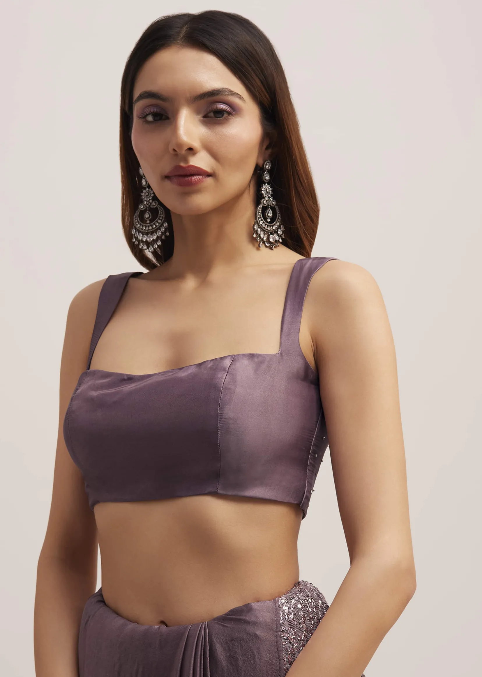 Mauve Half AndHalf Sequins Embroidered Saree