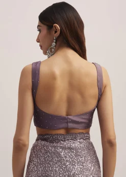 Mauve Half AndHalf Sequins Embroidered Saree