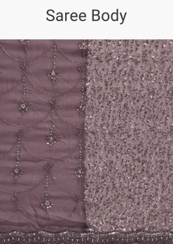 Mauve Half AndHalf Sequins Embroidered Saree