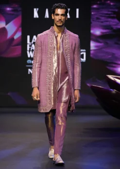 Mauve Handwoven Silk Embroidered Sherwani Suit