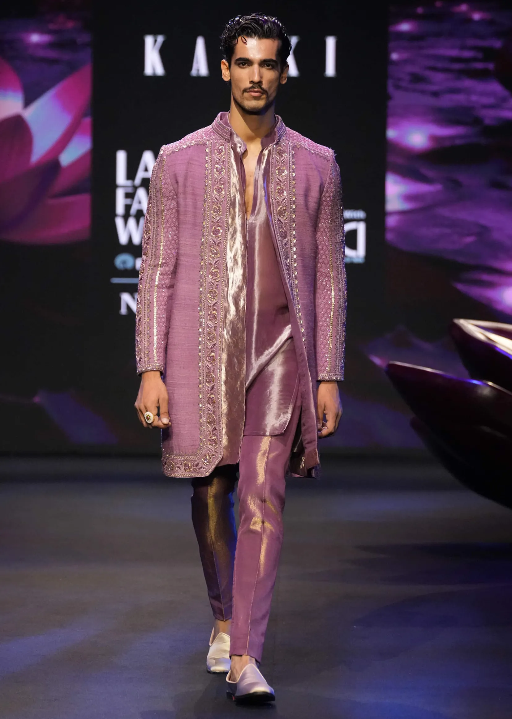 Mauve Handwoven Silk Embroidered Sherwani Suit