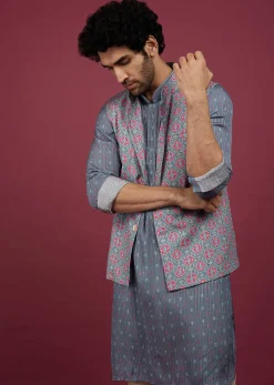 Mauve Purple Silk Printed Bandi And Kurta Set With Zari Work