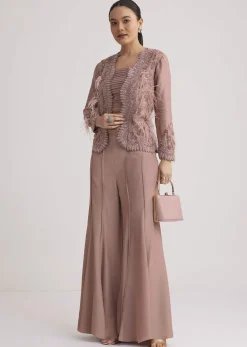 Mauve Satin Palazzo Set With Embellished Jacket