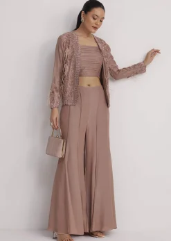 Mauve Satin Palazzo Set With Embellished Jacket