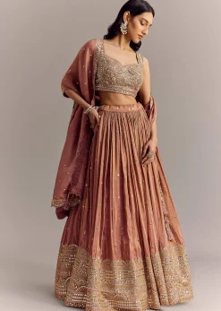 Mauve Tissue Lehenga Set With Embroidered Choli And Dupatta