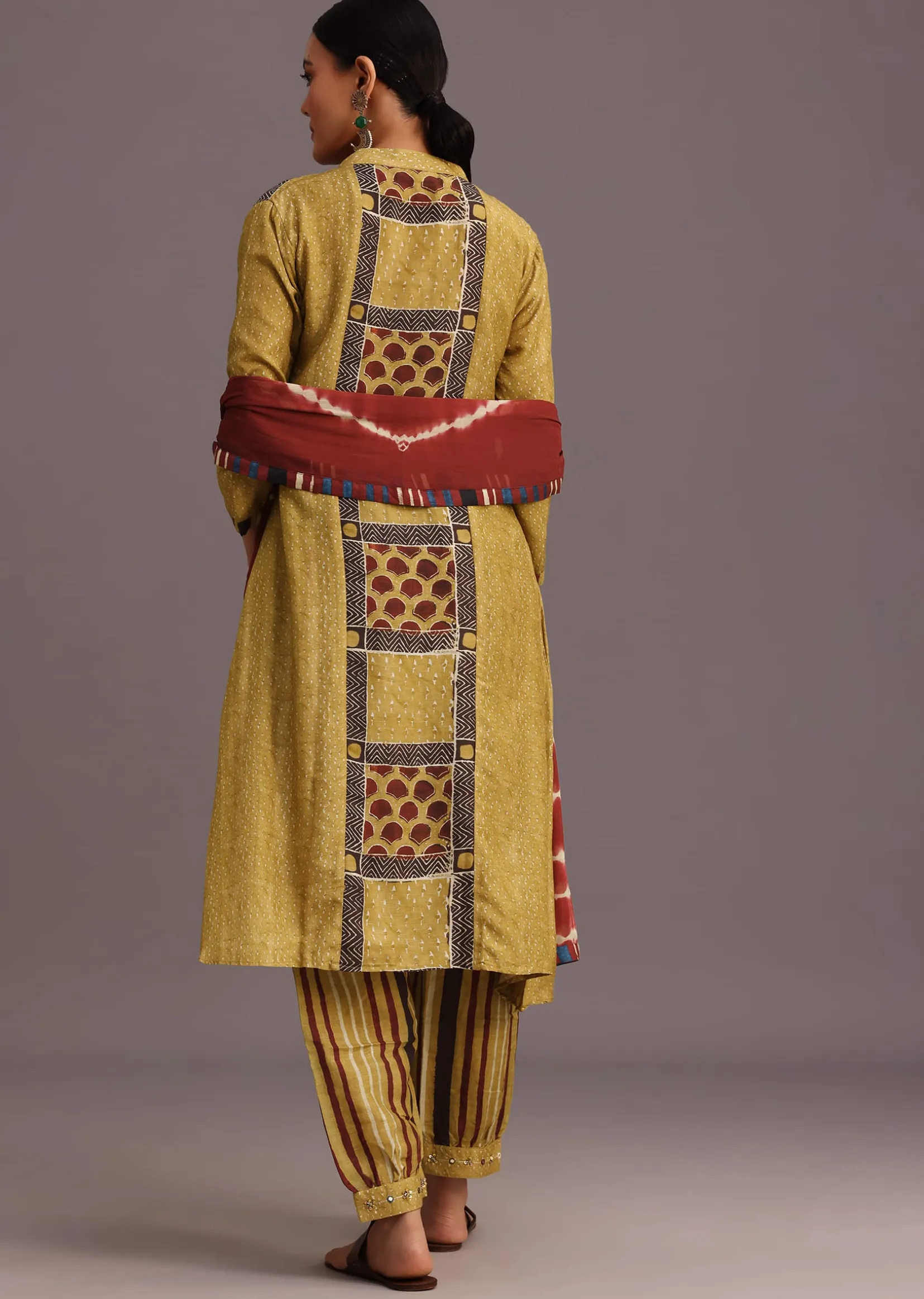 Mehendi Green Ajrakh Printed Kurta Set With Leheriya Dupatta