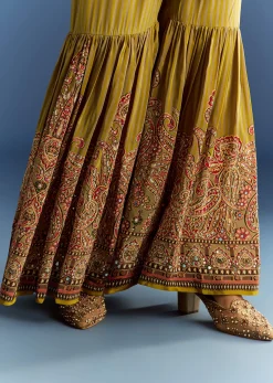 Mehendi Green Crepe Printed Kurta With Printed Sharara And Chinon Dupatta