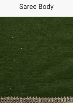 Mehendi Green Crushed Tissue Saree With Embellished Border