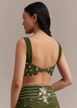 Mehendi Green Crushed Tissue Saree With Embroidered Border