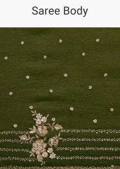 Mehendi Green Crushed Tissue Saree With Embroidered Border