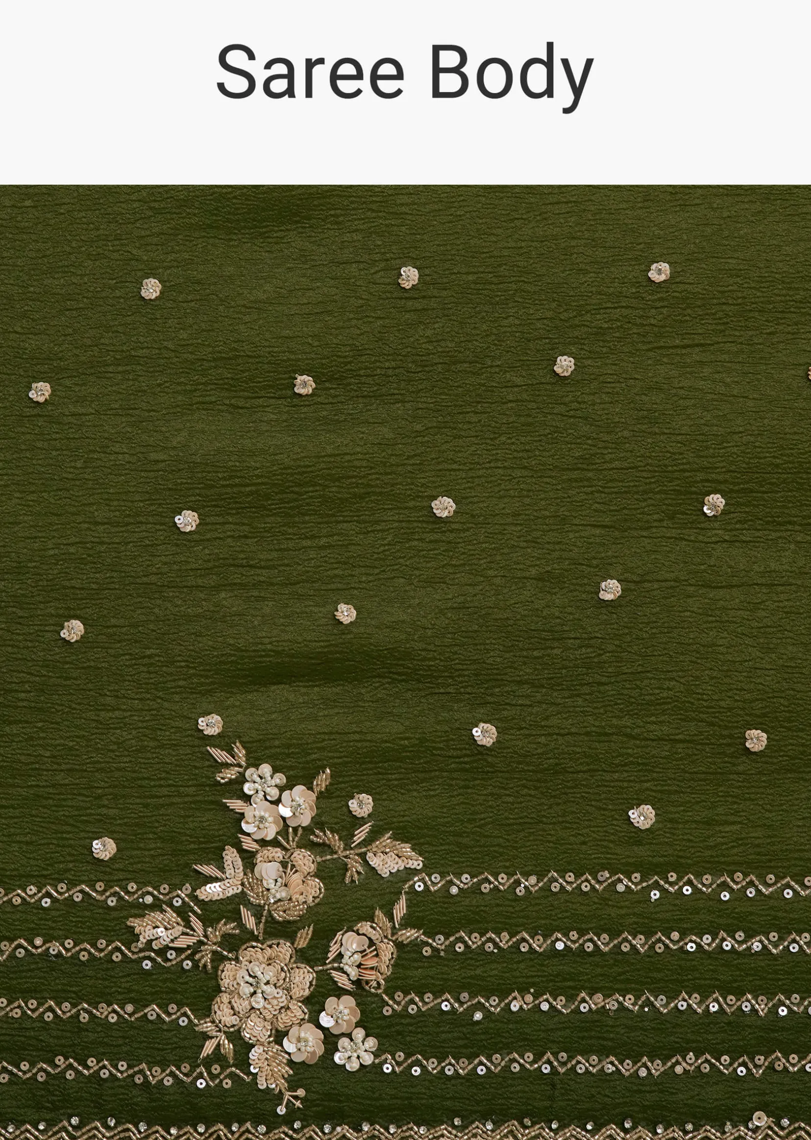 Mehendi Green Crushed Tissue Saree With Embroidered Border