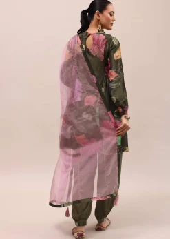 Mehendi Green Embroidered Kurta And Salwar With Dupatta