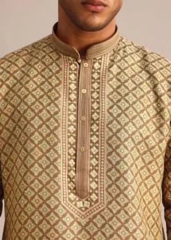 Mehendi Green Georgette Kurta And Pant Set With Printed Detail