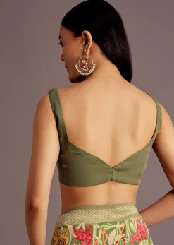 Mehendi Green Georgette Saree With Jaal And Animal-Bird Motifs