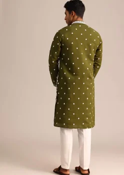 Mehendi Green Kurta Set With Floral Resham Embroidery