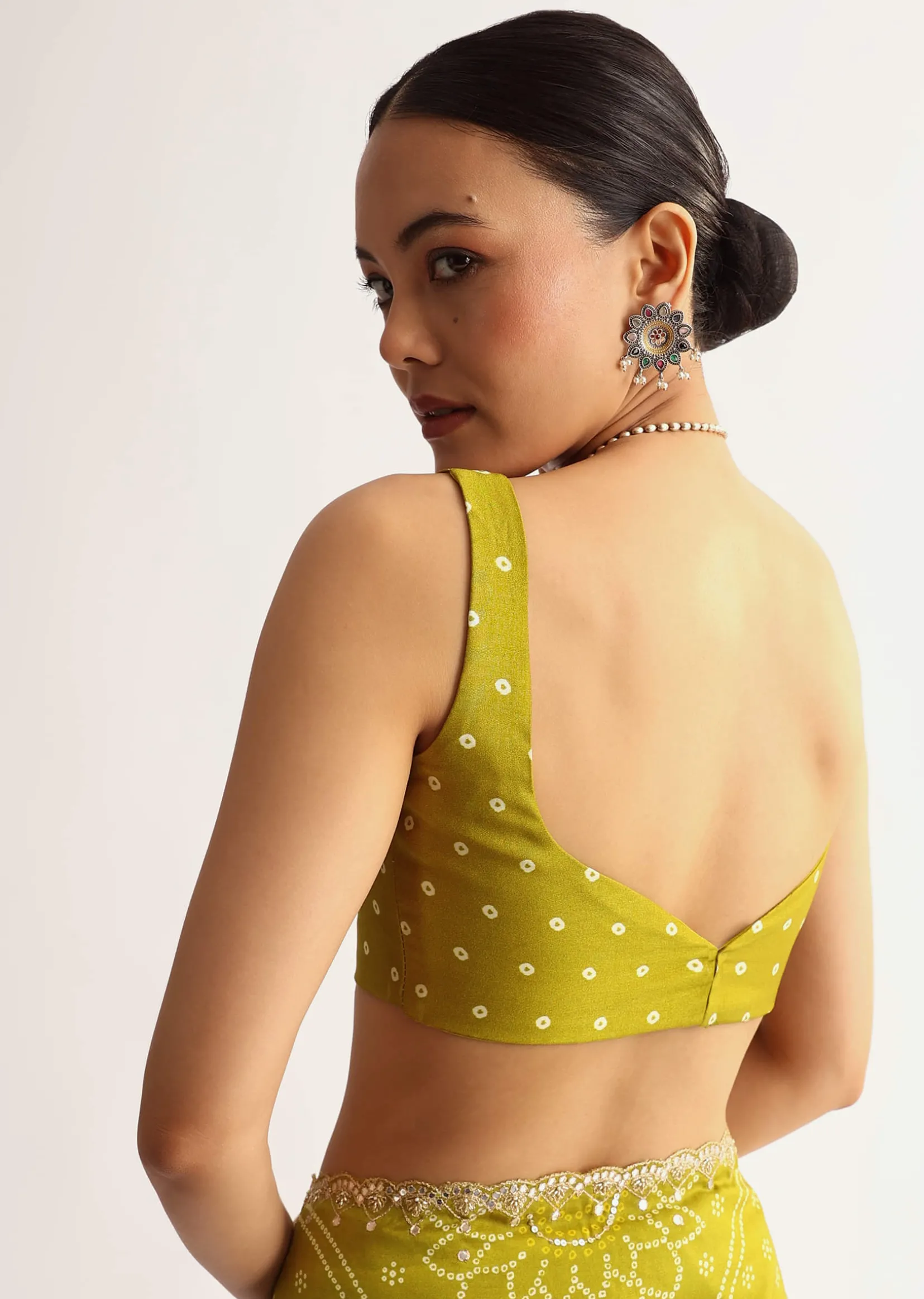 Mehendi Green Patola Printed Georgette Saree With Scallop Border
