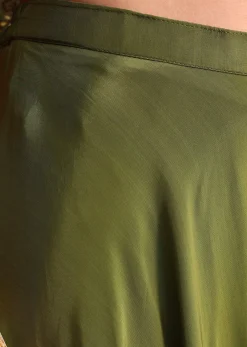 Mehendi Green Satin Palazzo Suit With Embroidered Cape