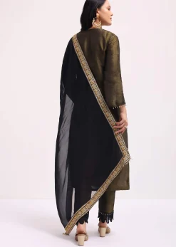 Mehendi Green Sequin Embroidered Tissue Kurta Set With Dupatta