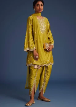 Mehendi Green Silk Embroidered Kurta Dhoti Set