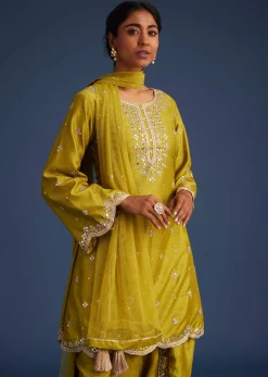 Mehendi Green Silk Embroidered Kurta Dhoti Set