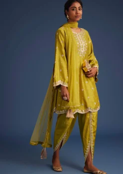 Mehendi Green Silk Embroidered Kurta Dhoti Set