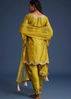 Mehendi Green Silk Embroidered Kurta Dhoti Set