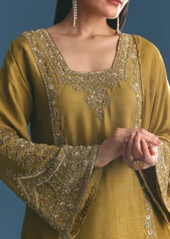 Mehendi Green Silk Sequin Kurta Palazzo Suit