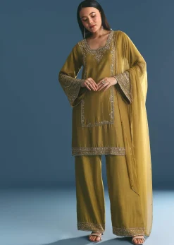 Mehendi Green Silk Sequin Kurta Palazzo Suit