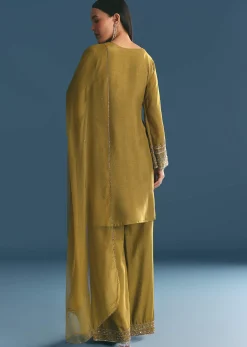 Mehendi Green Silk Sequin Kurta Palazzo Suit