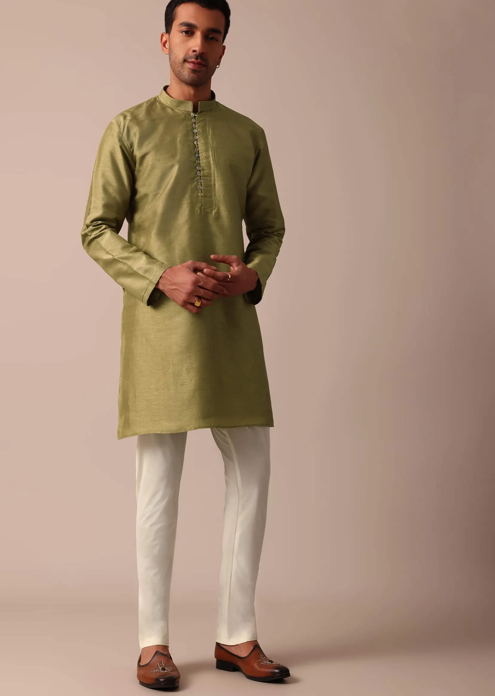 Mehendi Green Silk Sherwani With Intricate Embroidery