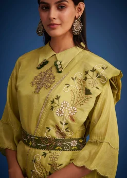 Mehendi Green Tissue Embroidered Dhoti Set