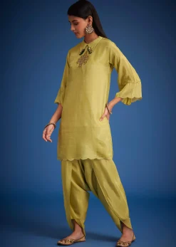 Mehendi Green Tissue Embroidered Dhoti Set