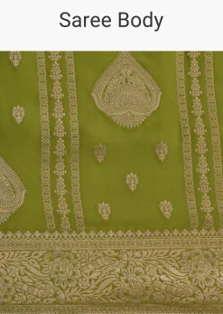 Mehendi Green Zari Woven Satin Silk Saree And Brocade Border