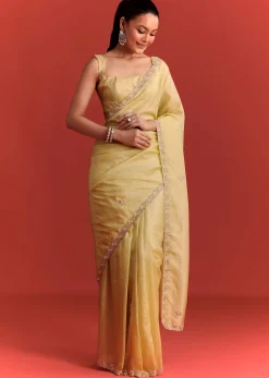 Mehndi Green Crushed Tissue Saree With Cutdana Work